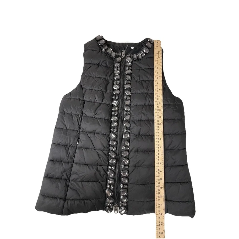 Women's Chicos Quilted Black Embellished Jeweled Puffer Vest SZ-0-U.S. Small